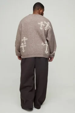 Online boohooMAN Plus 330GSM Basic Extreme Wide Leg Jogger chocolate