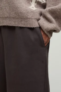 Online boohooMAN Plus 330GSM Basic Extreme Wide Leg Jogger chocolate