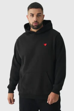 Best boohooMAN Plus Heart Embroidered Hoodie black