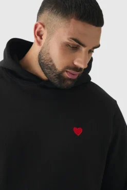 Best boohooMAN Plus Heart Embroidered Hoodie black