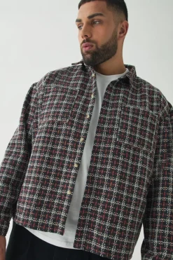 Hot boohooMAN Plus Heavy Weight Boucle Overshirt black