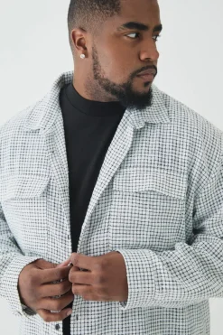 Best Sale boohooMAN Plus Heavy Weight Boucle Shacket white