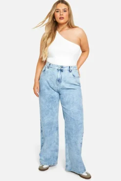 Cheap boohoo Plus High Waist Bum Shaper Wide Leg Jean acid wash light blue