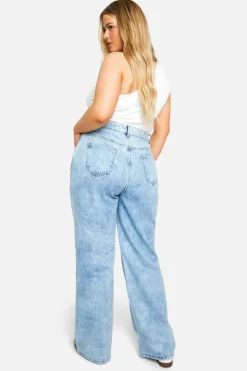 Cheap boohoo Plus High Waist Bum Shaper Wide Leg Jean acid wash light blue