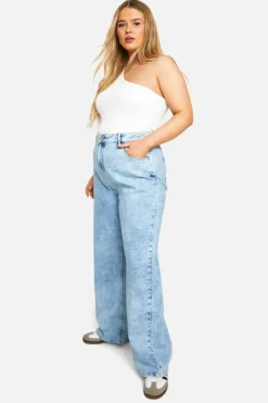Cheap boohoo Plus High Waist Bum Shaper Wide Leg Jean acid wash light blue