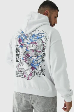 Flash Sale boohooMAN Plus Homme Dragon Graphic Oversized Hoodie white