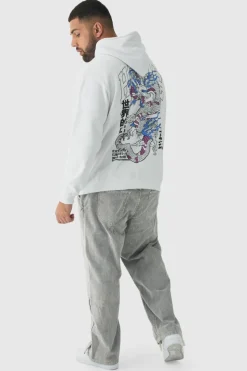 Flash Sale boohooMAN Plus Homme Dragon Graphic Oversized Hoodie white