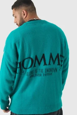 Discount boohooMAN Plus Homme Fluffy Knit Cardigan forest