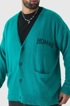 Discount boohooMAN Plus Homme Fluffy Knit Cardigan forest