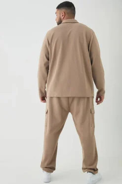 Fashion boohooMAN Plus Interlock Smart Rugby Polo taupe
