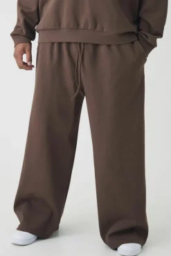 Hot boohooMAN Plus Interlock Smart Wide Leg Trousers chocolate