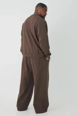 Hot boohooMAN Plus Interlock Smart Wide Leg Trousers chocolate