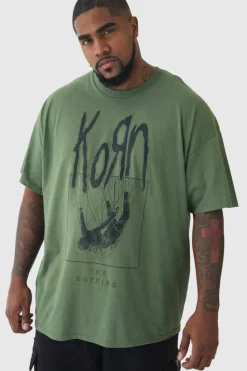 Store boohooMAN Plus Korn License Print T-shirt In green