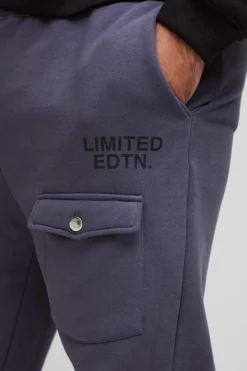 Fashion boohooMAN Plus Limited Slim Flare Cargo Gusset Jogger purple
