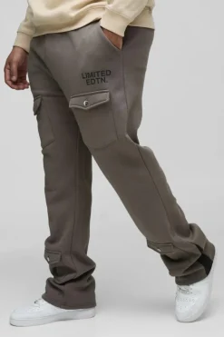 Hot boohooMAN Plus Limited Slim Flare Cargo Gusset Jogger charcoal