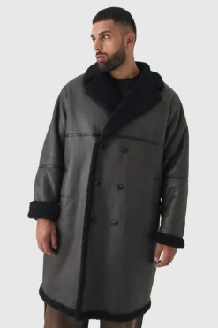 Best boohooMAN Plus Longline Double Breasted Aviator Jacket In dark brown