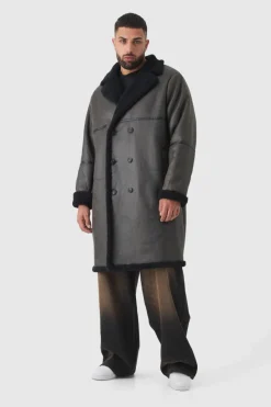 Best boohooMAN Plus Longline Double Breasted Aviator Jacket In dark brown