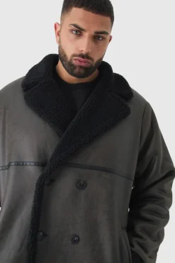 Best boohooMAN Plus Longline Double Breasted Aviator Jacket In dark brown