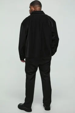 New boohooMAN Plus Long Sleeve Embossed Detail PU Overshirt black