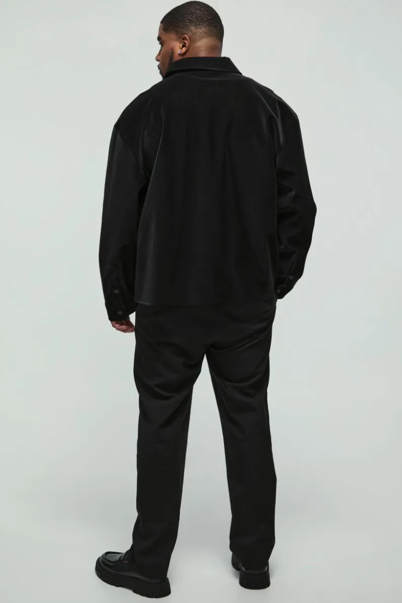 New boohooMAN Plus Long Sleeve Embossed Detail PU Overshirt black