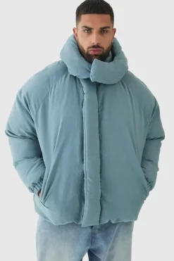 Fashion boohooMAN Plus Man Extreme Heavy Padded Hooded Puffer Coat In dusty blue
