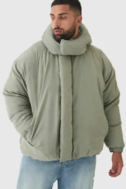 Outlet boohooMAN Plus Man Extreme Heavy Padded Hooded Puffer Coat In stone