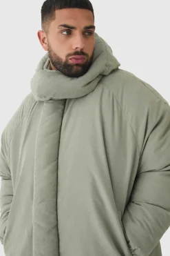Outlet boohooMAN Plus Man Extreme Heavy Padded Hooded Puffer Coat In stone