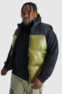 Flash Sale boohooMAN Plus Man High Shine Colour Block Gilet green