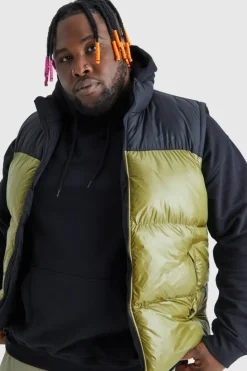 Flash Sale boohooMAN Plus Man High Shine Colour Block Gilet green