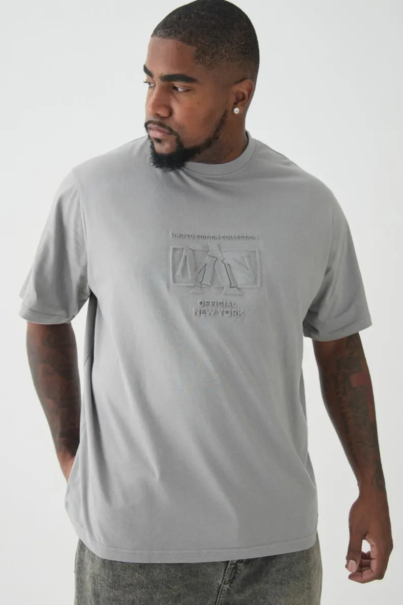 Store boohooMAN Plus MAN Moto Debossed T-shirt charcoal