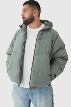 Cheap boohooMAN Plus Man Regular Fit Hooded Puffer Coat In grey