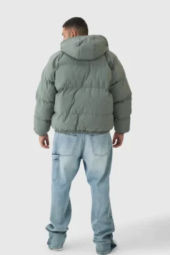 Cheap boohooMAN Plus Man Regular Fit Hooded Puffer Coat In grey