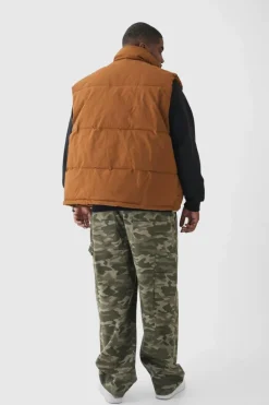 Fashion boohooMAN Plus Man Ripstop Funnel Neck Puffer Gilet In tan