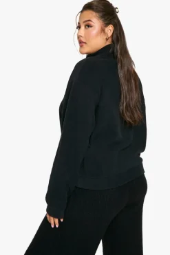 Sale boohoo Plus Mid Zip Fleece Sweatshirt black