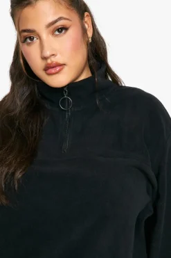 Sale boohoo Plus Mid Zip Fleece Sweatshirt black