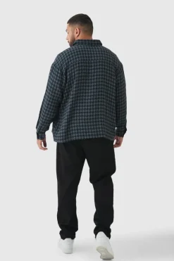 Sale boohooMAN Plus Mono Checked Regular Fit Shirt black