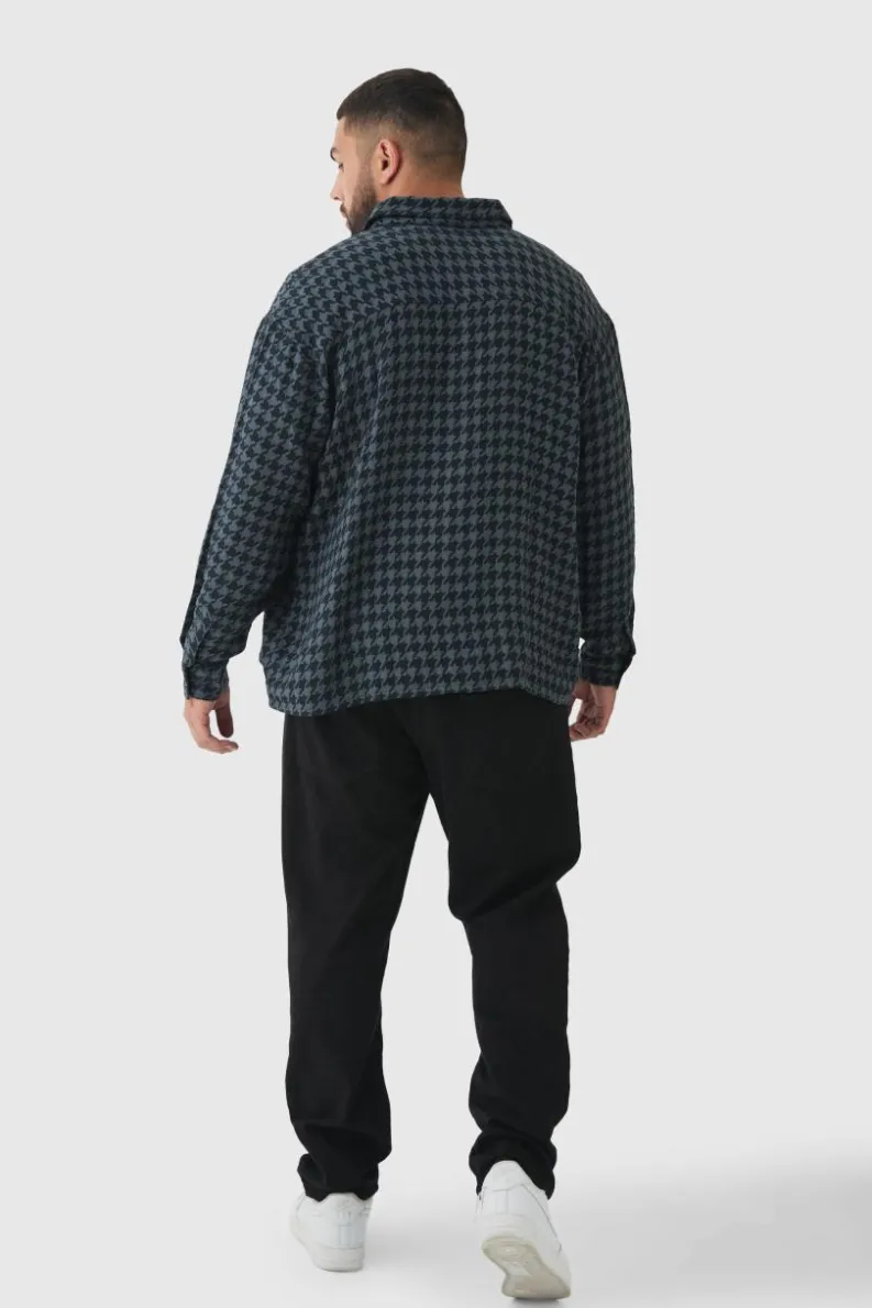 Sale boohooMAN Plus Mono Checked Regular Fit Shirt black