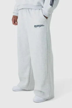 Outlet boohooMAN Plus Moto Graphic Wide Leg Joggers grey marl