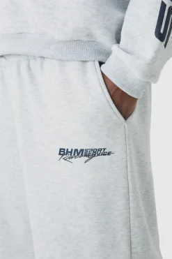 Outlet boohooMAN Plus Moto Graphic Wide Leg Joggers grey marl