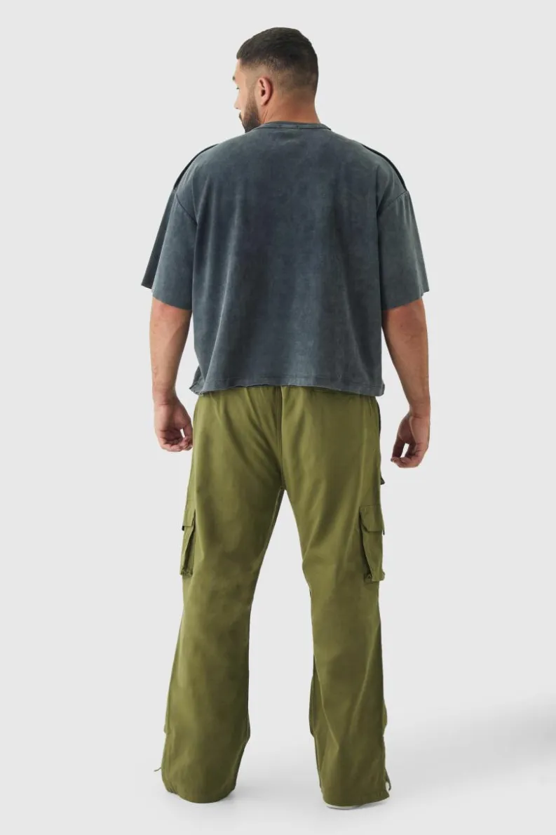 Sale boohooMAN Plus Multi Split Hem Relaxed Fit Cargo Trousers khaki
