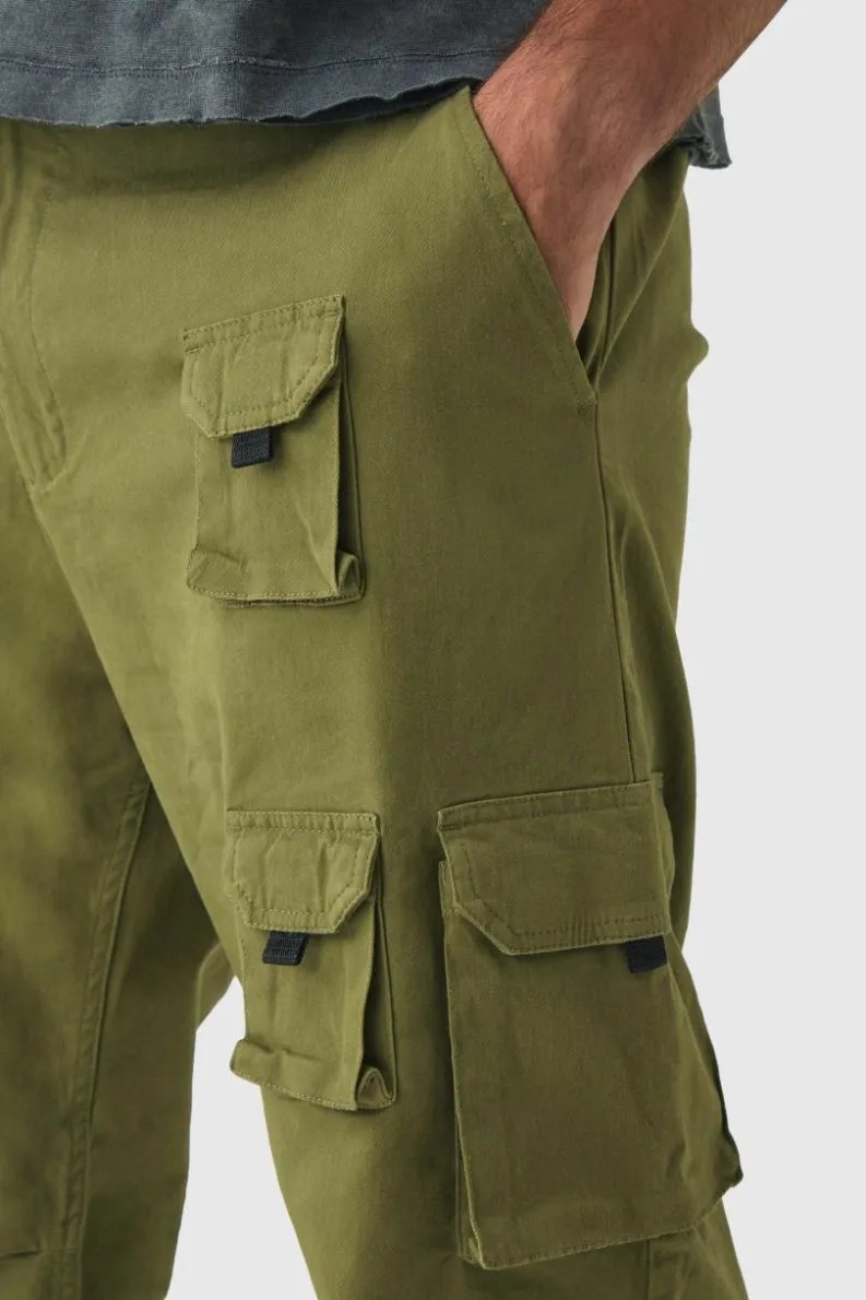Sale boohooMAN Plus Multi Split Hem Relaxed Fit Cargo Trousers khaki