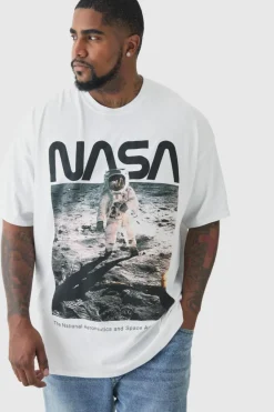 Best Sale boohooMAN Plus Nasa Printed Licensed T-shirt In white