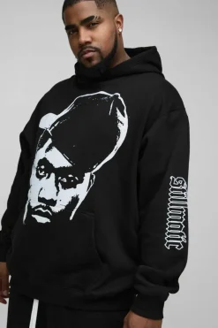 Hot boohooMAN Plus Nas License Print Hoodie black