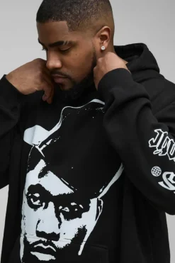 Hot boohooMAN Plus Nas License Print Hoodie black