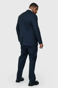 New boohooMAN Plus Pinstripe Regular Fit Suit Trouser navy