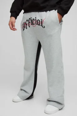 New boohooMAN Plus Official Embroidery Relaxed Flare Jogger grey marl