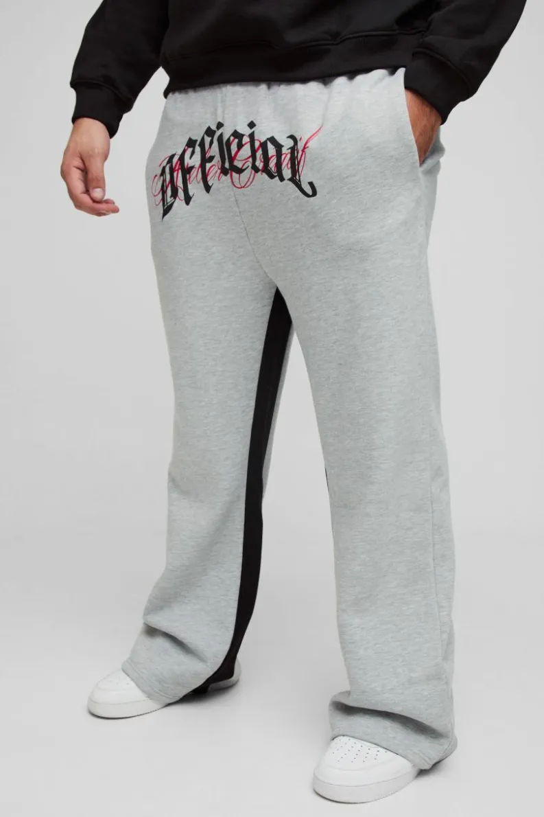 New boohooMAN Plus Official Embroidery Relaxed Flare Jogger grey marl