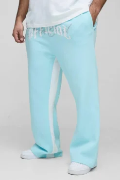 Hot boohooMAN Plus Official Embroidery Relaxed Flare Jogger light blue