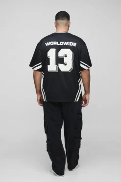 Store boohooMAN Plus Official Oversized Mesh Football T-shirt black