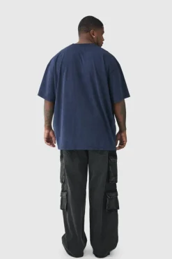 Hot boohooMAN Plus Oversized Acid Wash T-Shirt charcoal